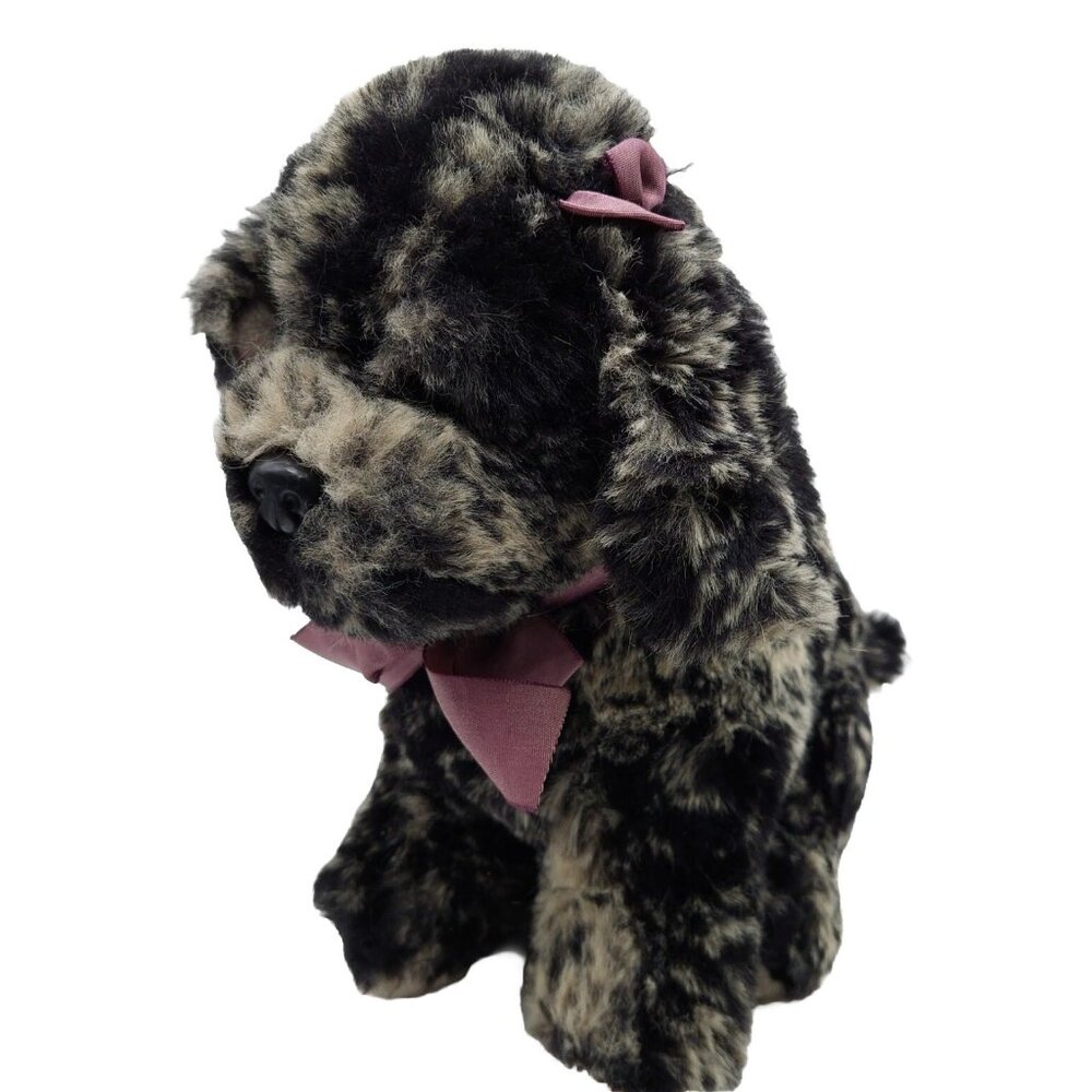 Plush Black Dog Brown Stuffed Animal Purple Bows On Ears Wholesale Merch 9"